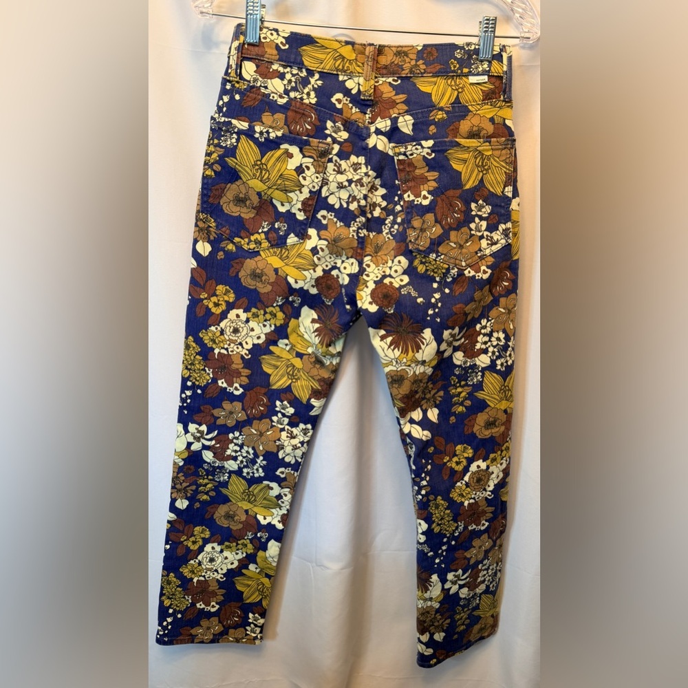 MOTHER Size 28 Rider High Waist Ankle Straight Leg Jean Buncha Blooms Blue Brown - Picture 9 of 14